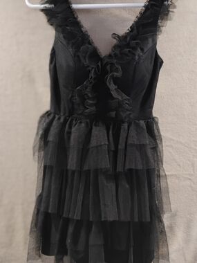 Black Ruffle Tiered V-Neck Mini Dress